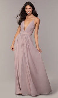 Mauve Chiffon Simply Prom Dress with Adjustable Straps