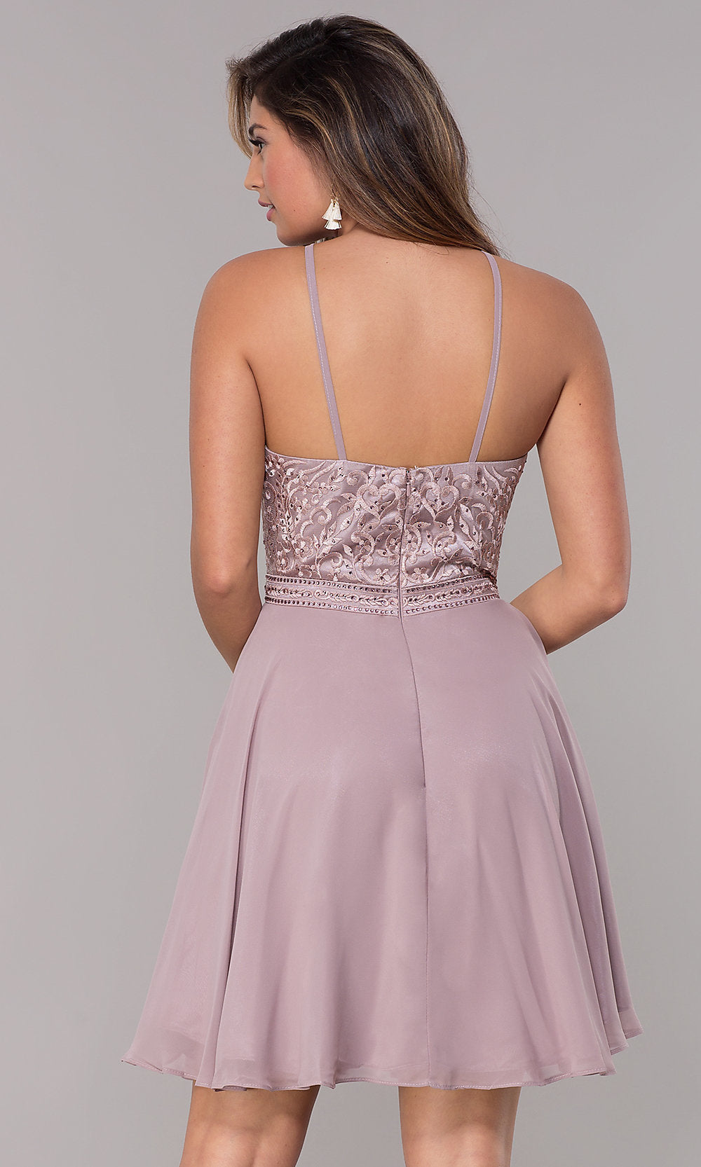  Embroidered-Bodice Short A-Line Homecoming Dress