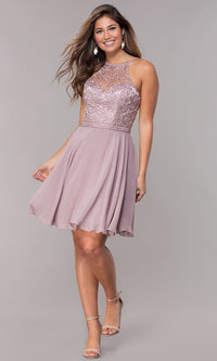  Embroidered-Bodice Short A-Line Homecoming Dress