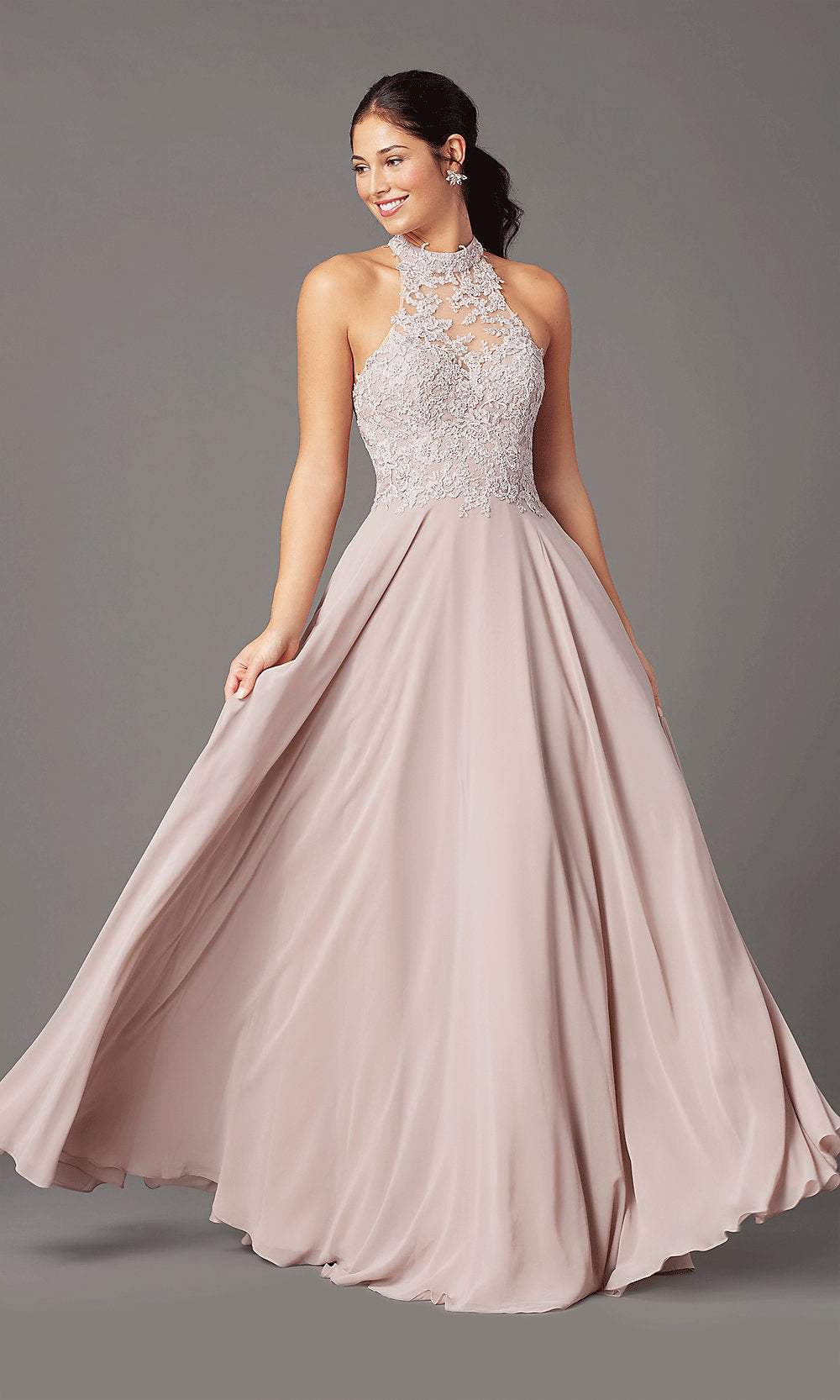 Mauve Long Chiffon PromGirl Prom Dress with Pockets