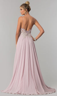  Long Chiffon Prom Dress with Ribbon Embroidery