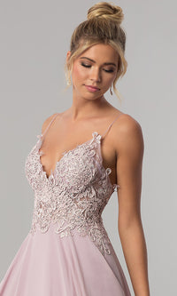  Long Chiffon Prom Dress with Ribbon Embroidery