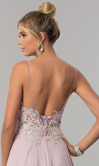  Long Chiffon Prom Dress with Ribbon Embroidery