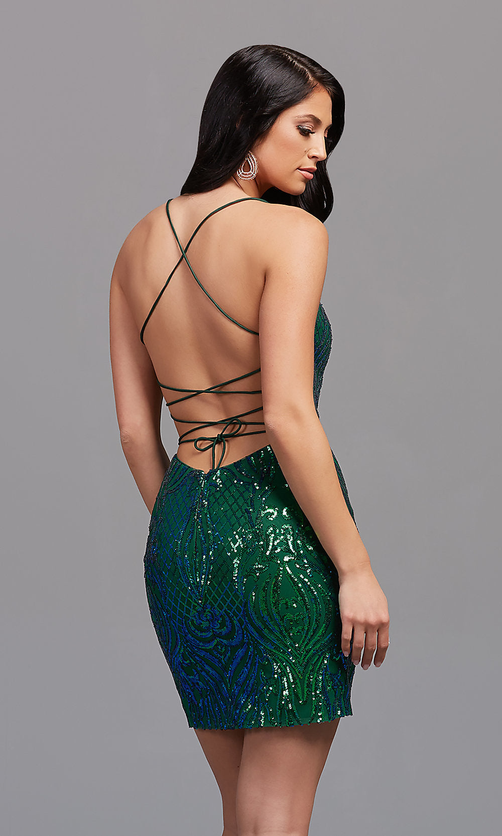  Strappy-Back Short Sequin Cocktail Party Dress