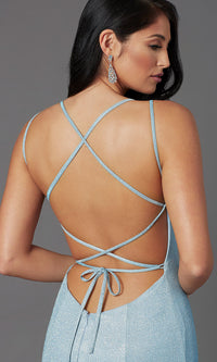  Open-Back Glitter-Knit Long Prom Dress by PromGirl
