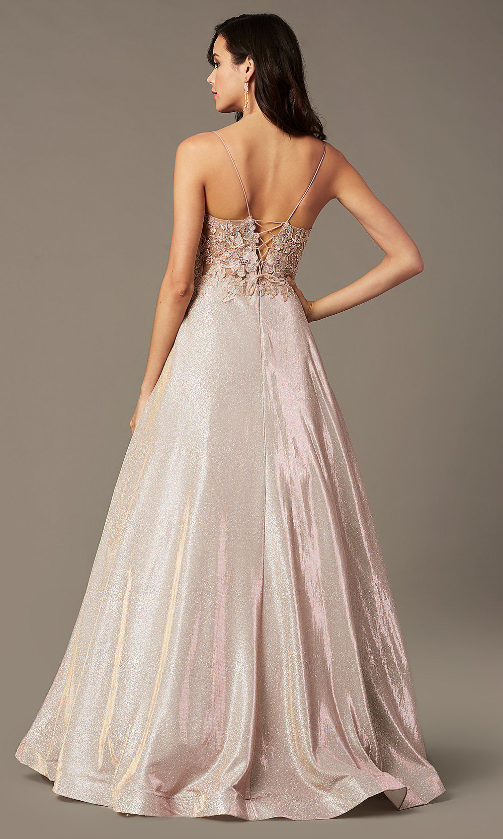  Glitter-Knit Lace-Bodice Prom Dress by PromGirl