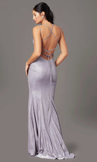  Open-Back Glitter-Knit Long Prom Dress by PromGirl