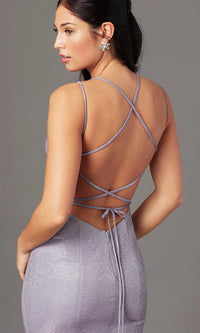  Open-Back Glitter-Knit Long Prom Dress by PromGirl