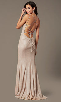  Open-Back Glitter-Knit Long Prom Dress by PromGirl