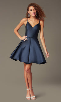 Midnight Semi-Formal A-Line Alyce Homecoming Dress in Satin