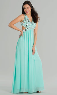 Mint Green Sleeveless V-Neck Floor Length Dress
