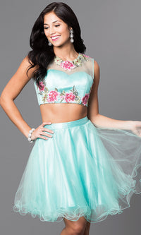 Mint Green Two-Piece Embroidered Short Homecoming Dress