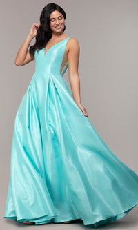 Mint Green Long Satin A-Line Formal Gown with Sheer Sides