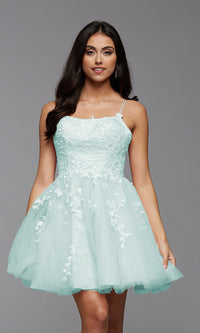 Moon Mist Strappy-Open-Back Short Babydoll Prom Dress