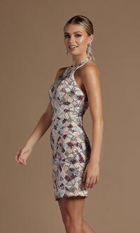 Multi Fitted Multi-Color Short Sequin Homecoming Dress