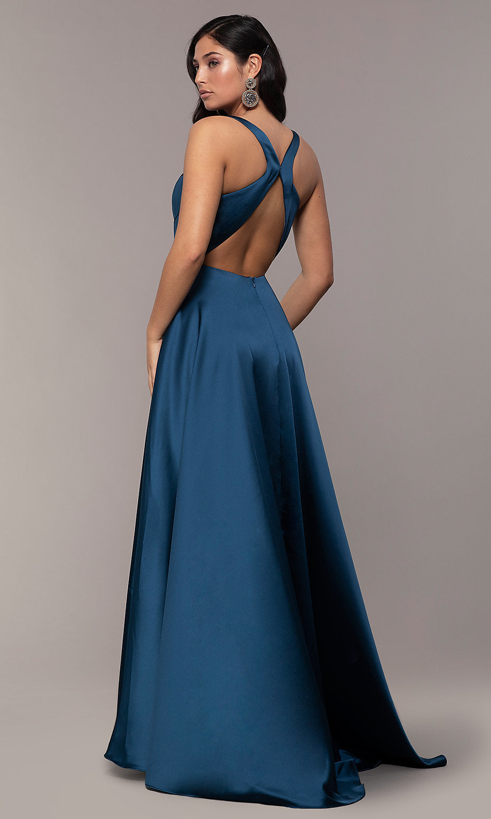  Low V-Neck Long Red Prom Dress by Dave and Johnny