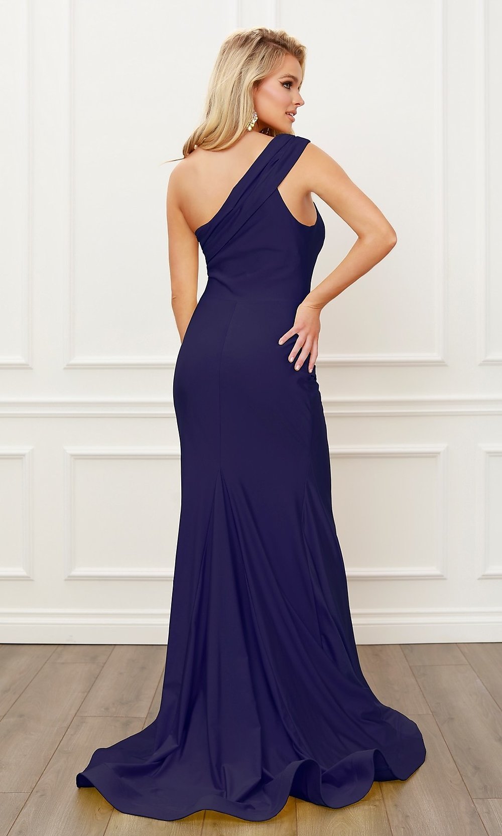  Long Satin One-Shoulder Classic Formal Prom Dress