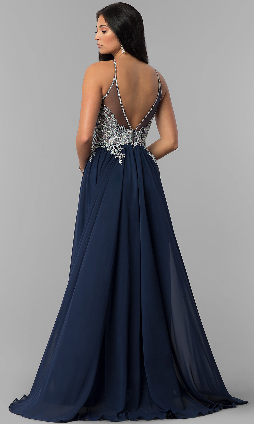  Keyhole Embellished-Bodice Long Chiffon Prom Dress