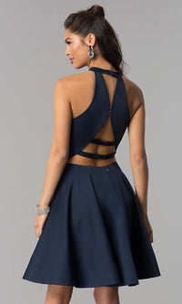  Satin Short Homecoming Party Dress with Pockets