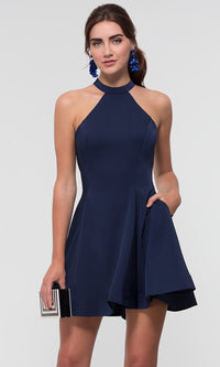  Satin Short Homecoming Party Dress with Pockets
