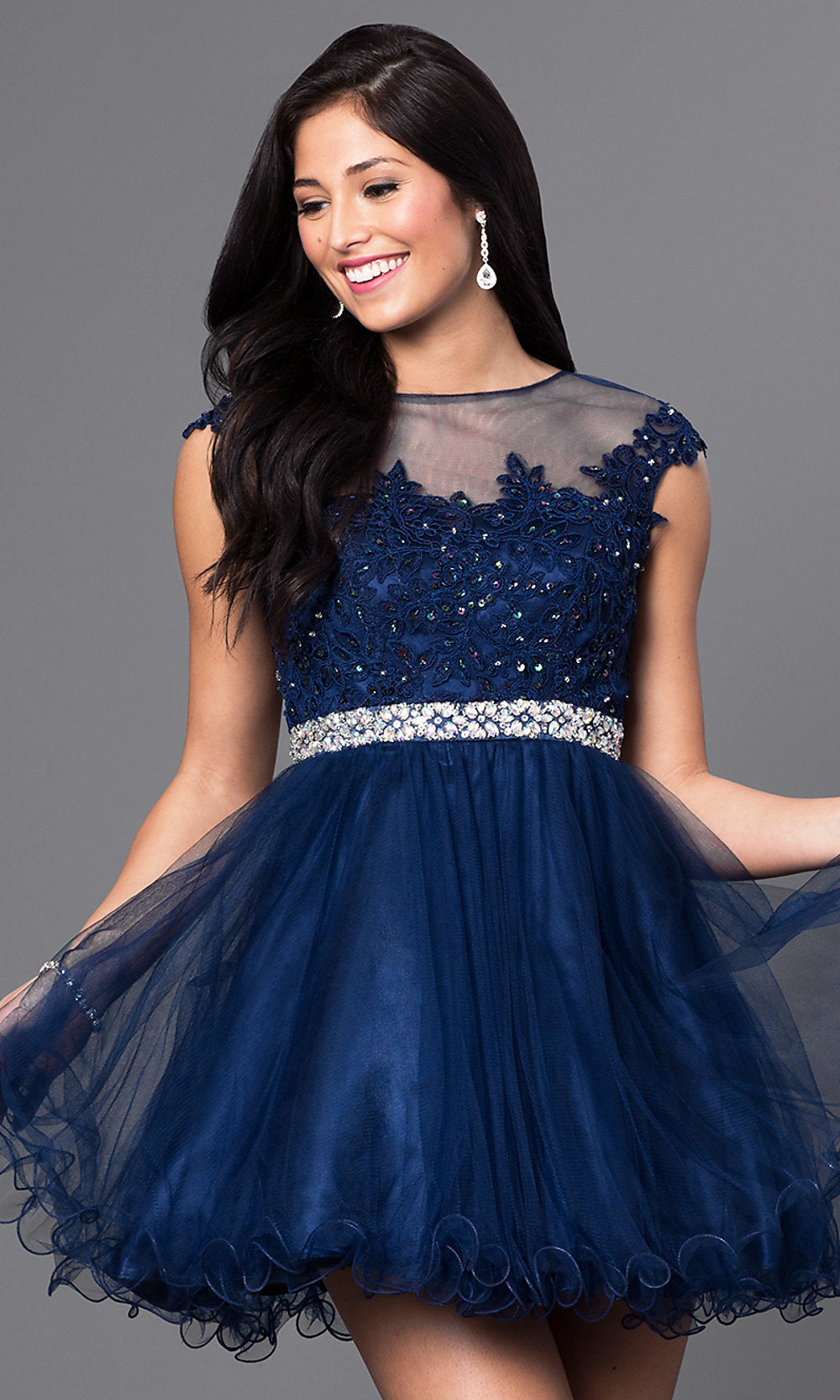 Cap-Sleeve Babydoll Short Homecoming Dress - PromGirl Navy / XSmall Cap-Sleeve Babydoll Short Homecoming Dress - PromGirl Navy / XSmall