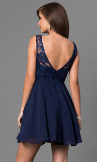  Short Lace-Bodice V-Back Semi-Formal Party Dress