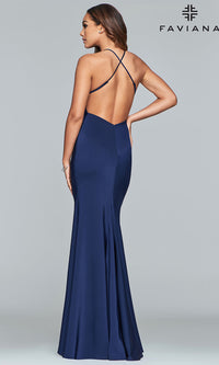  Sleeveless Long Fitted Satin Prom Dress by Faviana