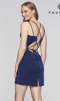  Faviana Corset-Open-Back Short Party Dress