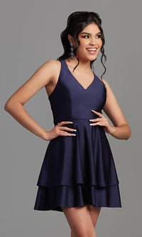 Navy Tiered A-Line Short Blue Homecoming Dress by Jump