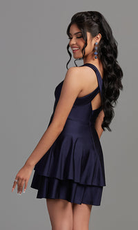  Tiered A-Line Short Blue Homecoming Dress by Jump