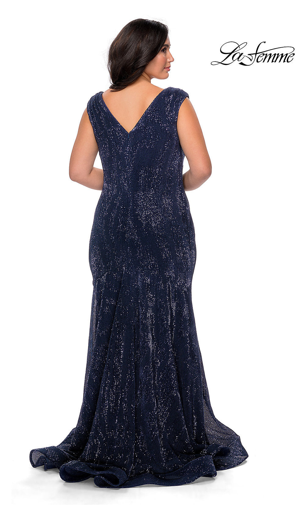La Femme Sequin Plus-Size Long Prom Dress - PromGirl Navy / 14W La Femme Sequin Plus-Size Long Prom Dress - PromGirl Navy / 14W