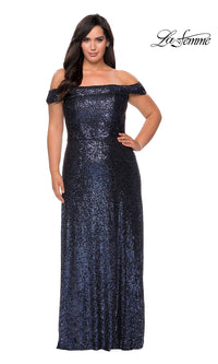 Navy Plus-Size Long Sequin La Femme Formal Dress