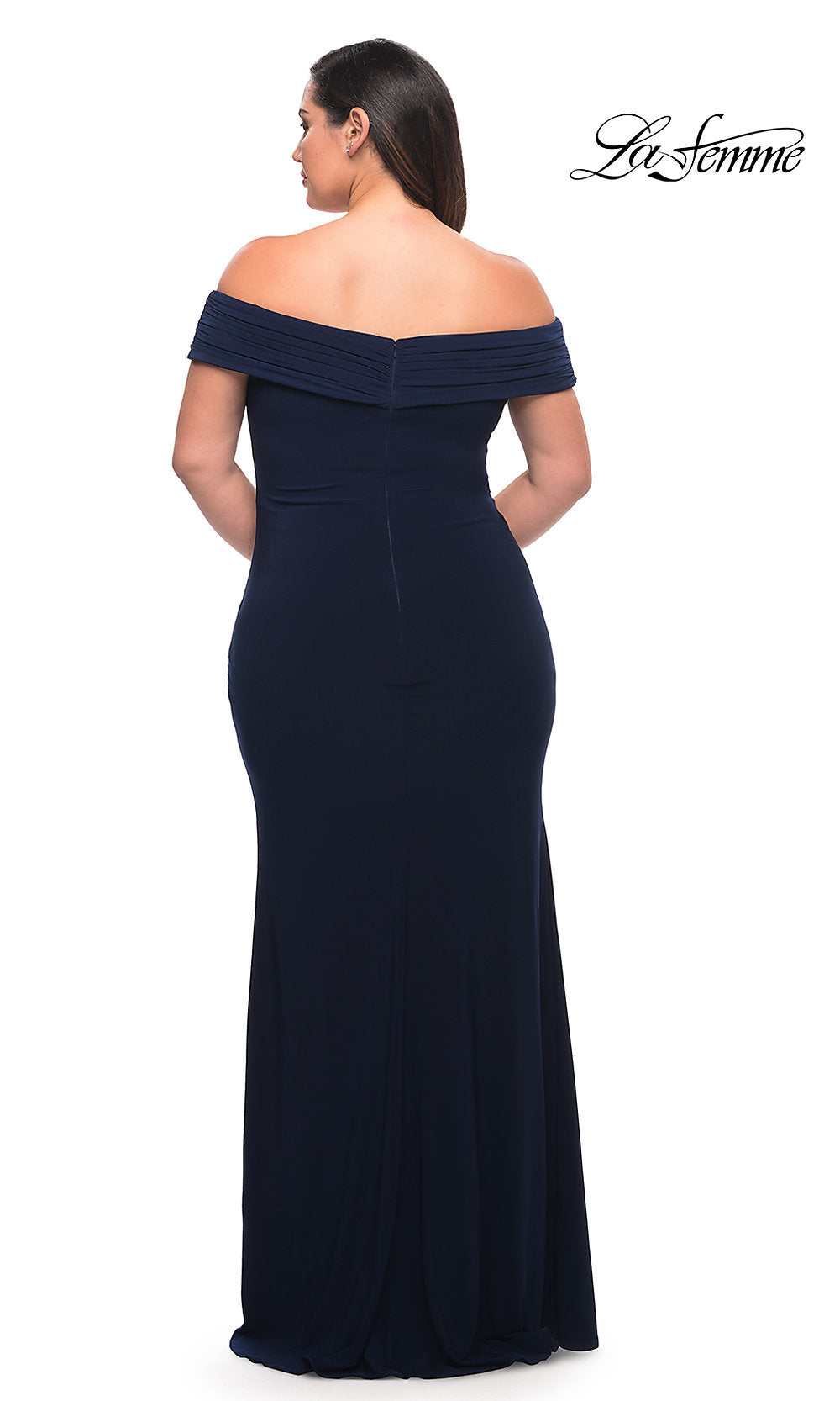  Plus-Size Navy Blue Long Prom Dress by La Femme