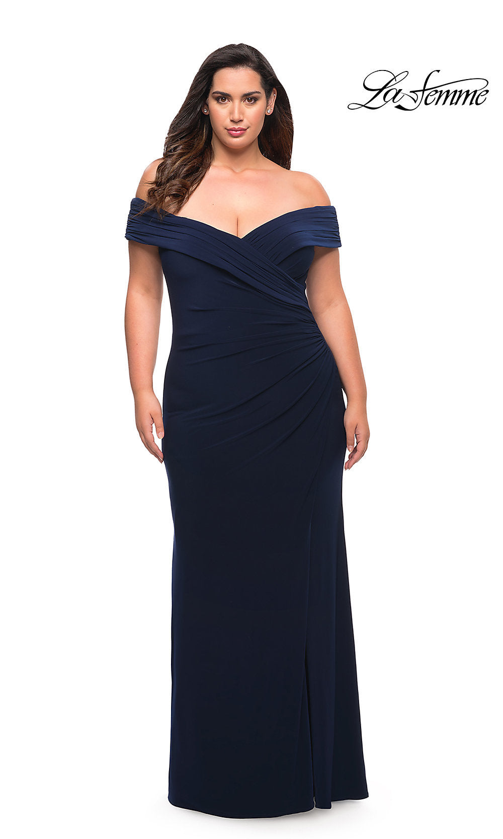  Plus-Size Navy Blue Long Prom Dress by La Femme
