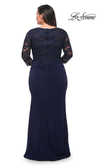  La Femme Lace-Sleeve Long Plus-Size Formal Dress