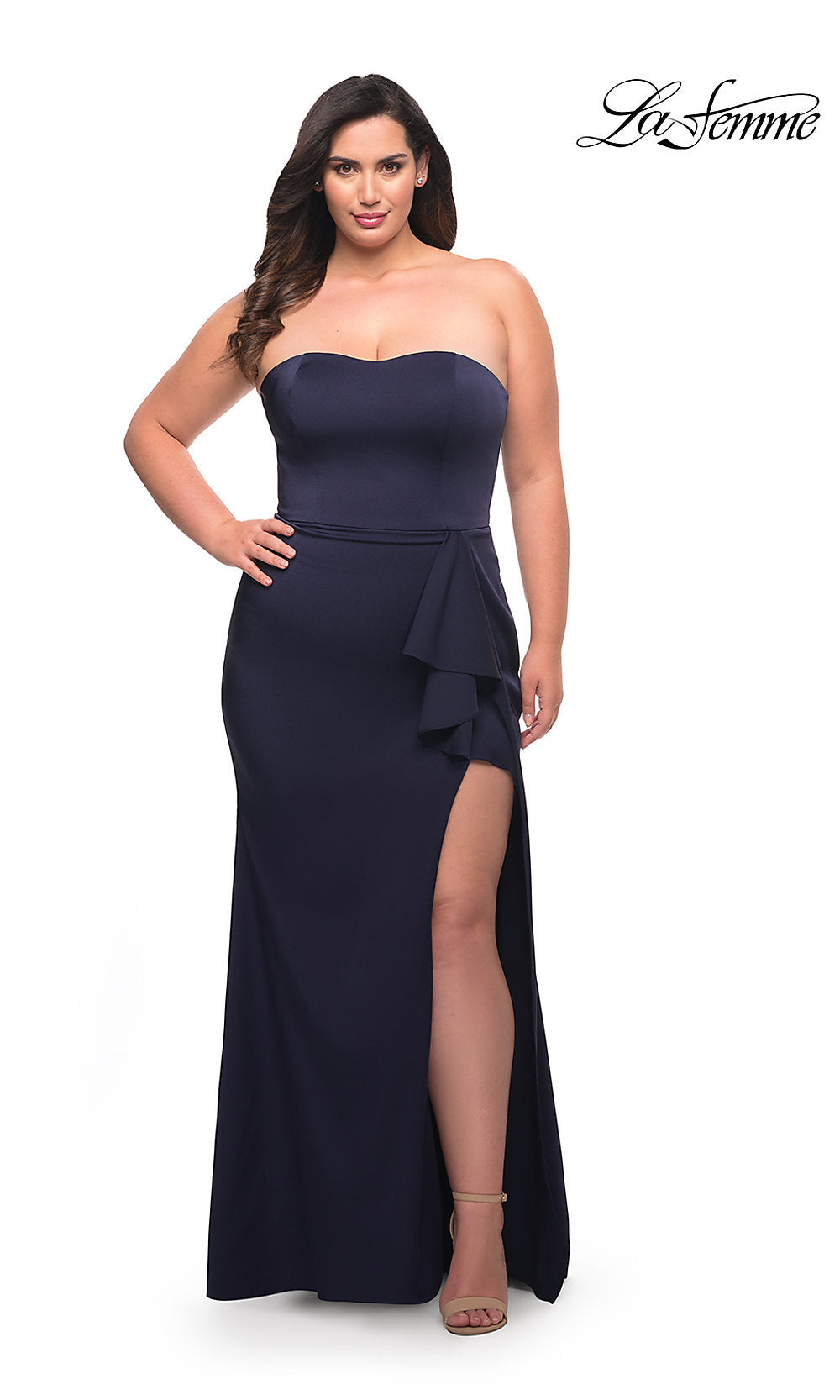 La Femme Long Strapless Plus-Size Formal Dress