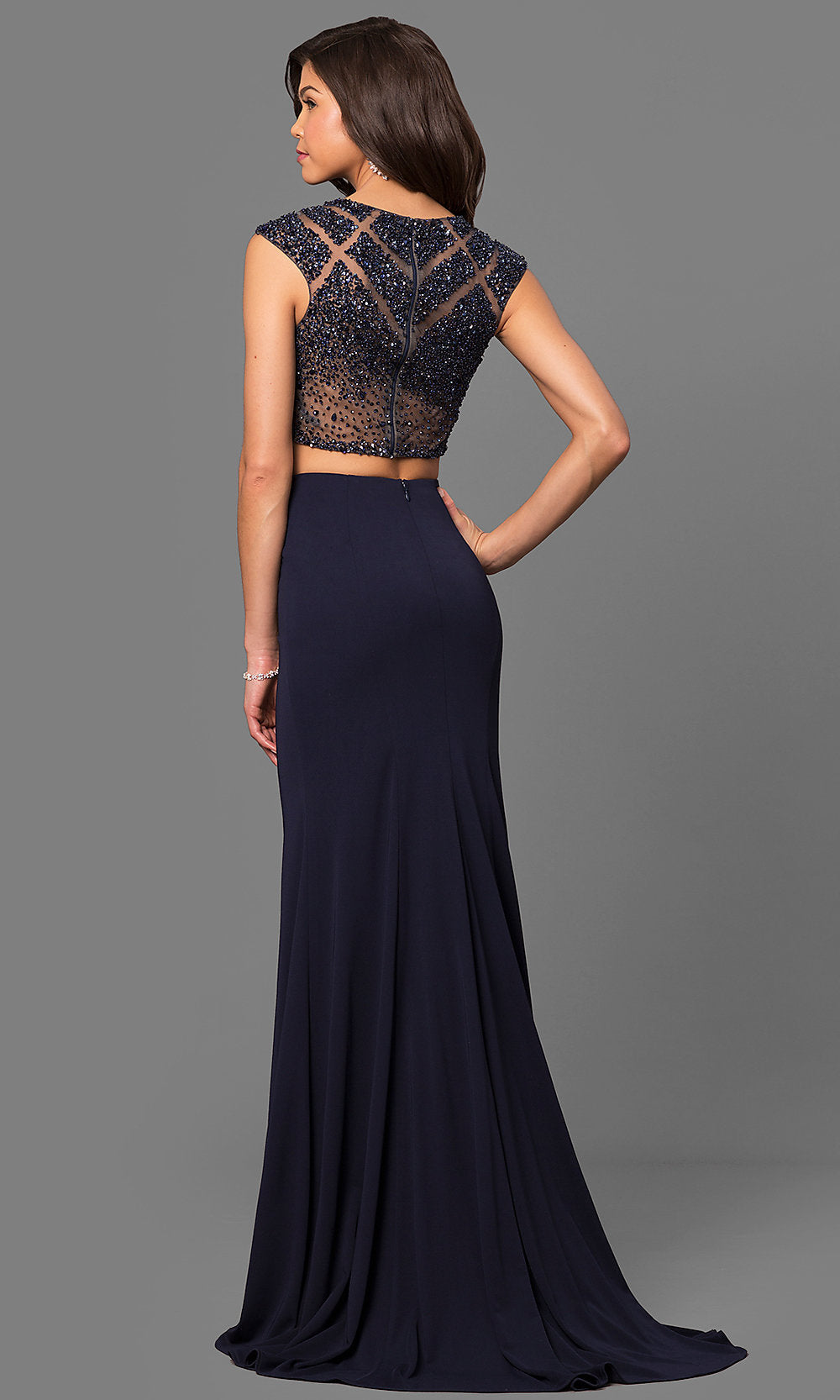 Beaded Cap Sleeve Long Two-Piece Dress Beaded Cap Sleeve Long Two-Piece Dress