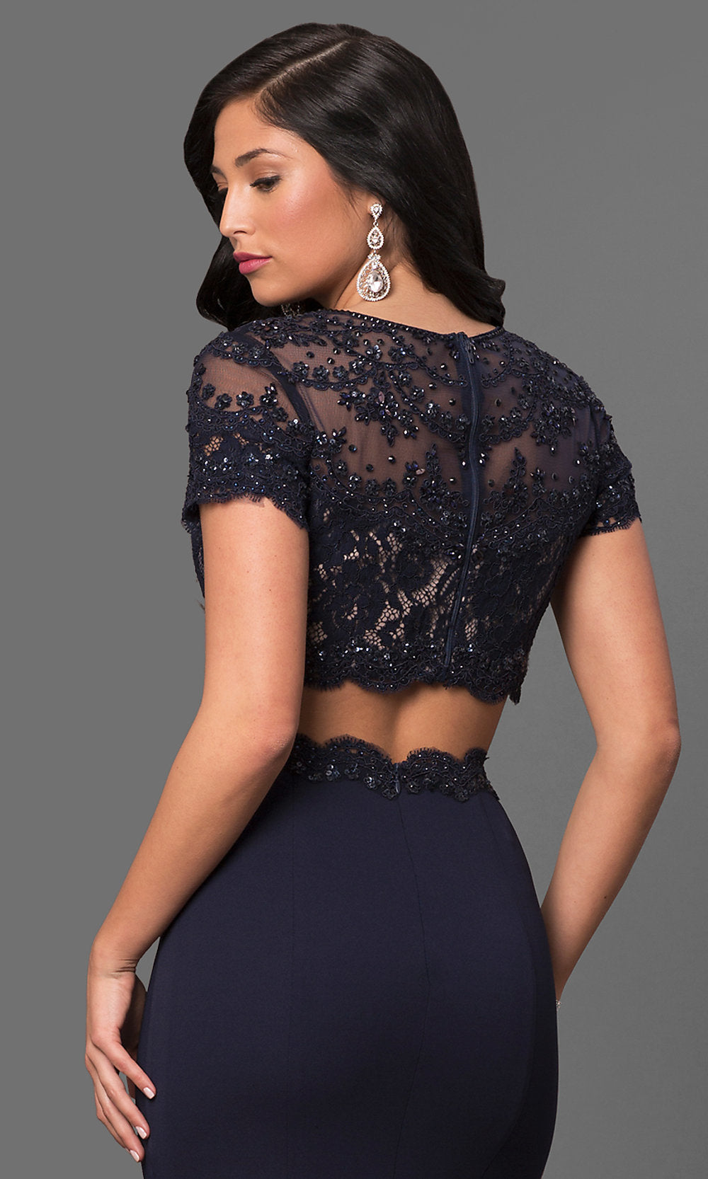 Short-Sleeve Two-Piece Prom Dress with Embroidery Short-Sleeve Two-Piece Prom Dress with Embroidery