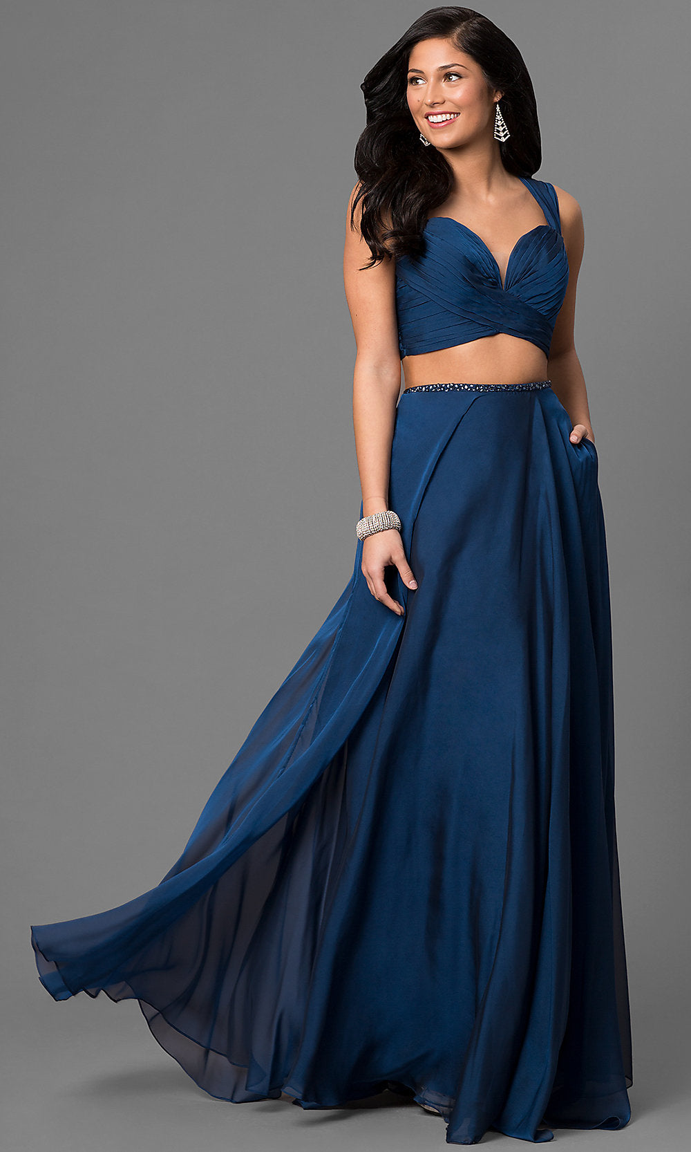 Navy Two Piece Prom Dress with a Sweetheart Neckline