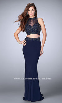 Navy Two-Piece High-Neck Beaded Gigi Dress