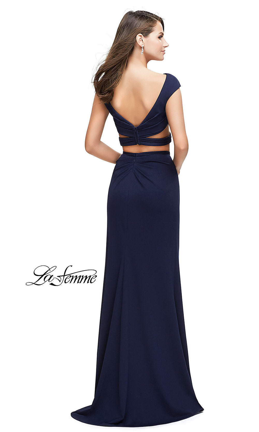  Two-Piece Scoop Neck Long La Femme Prom Dress