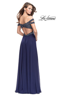  Off-the-Shoulder Open-Back Long La Femme Prom Dress