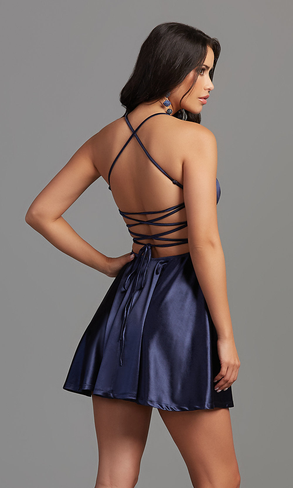  Corset-Back Short Homecoming Dress with Pockets