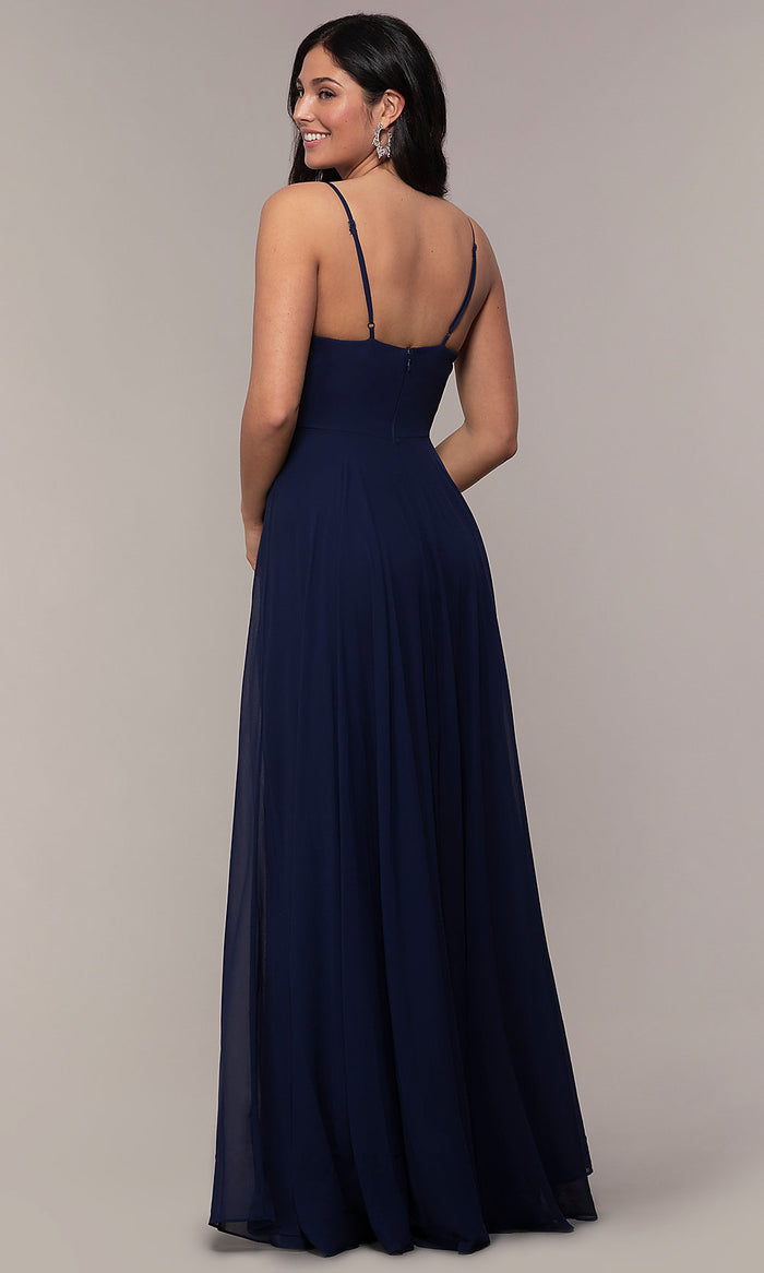  Faux-Wrap Long Chiffon V-Neck Formal Dress