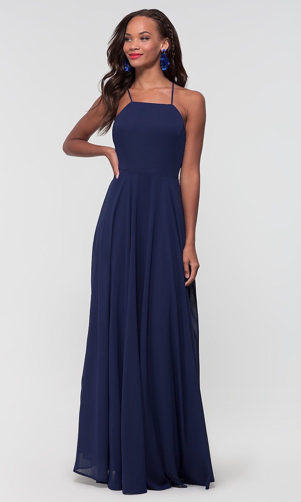  Square-Neck Long Chiffon Prom Dress
