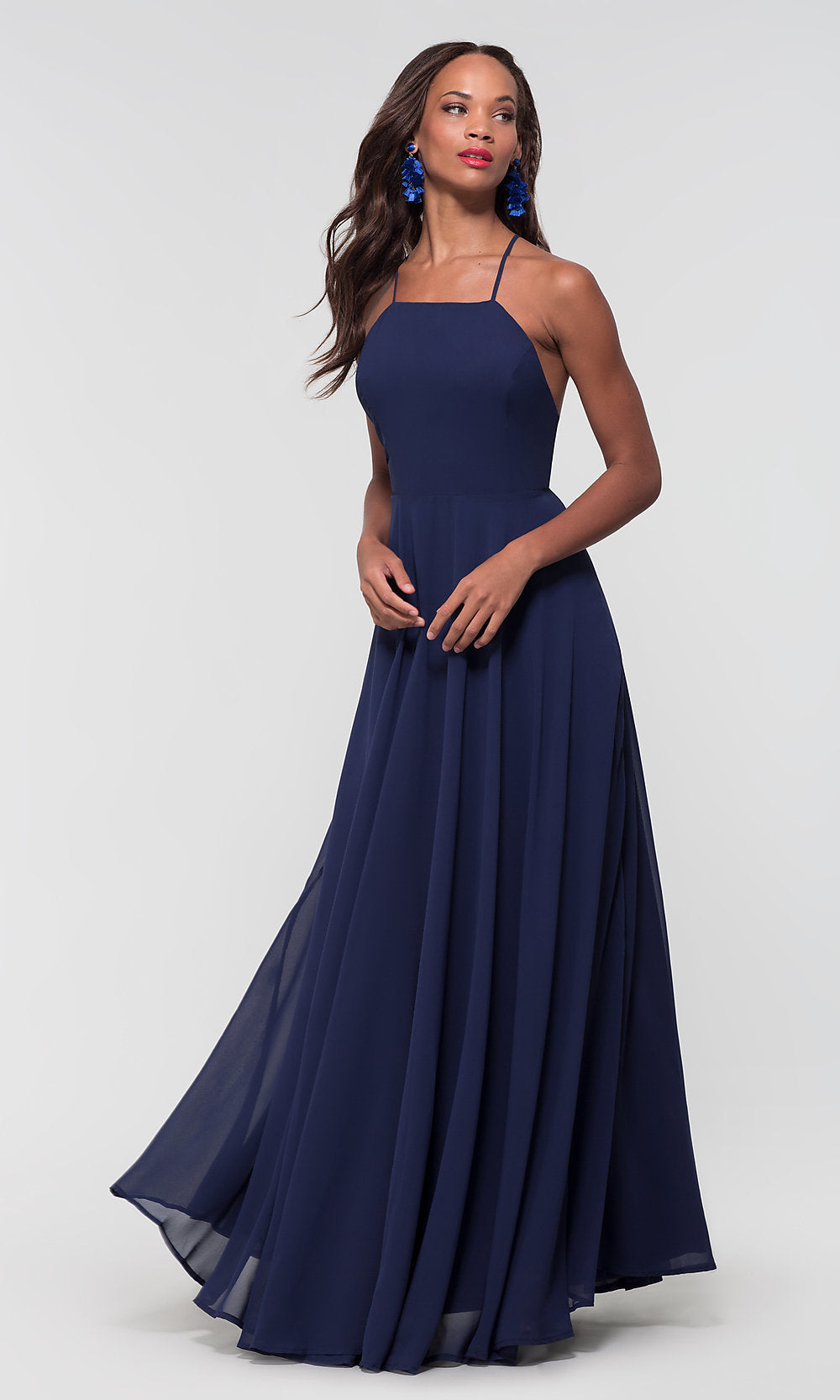  Square-Neck Long Chiffon Prom Dress