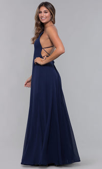  Open-Back Square-Neck Long Chiffon Formal Dress