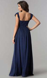 Navy Ruched-Sweetheart-Bodice Long Chiffon Prom Dress