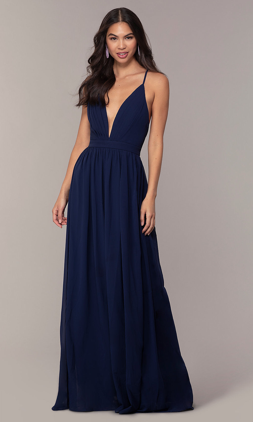 Navy Chiffon Simply Prom Dress with Adjustable Straps