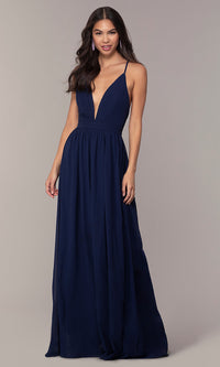 Navy Chiffon Simply Prom Dress with Adjustable Straps